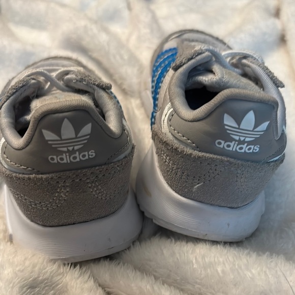 Adidas Gray and Blue Mesh Sneakers with Signature Stripes - Picture 2 of 3